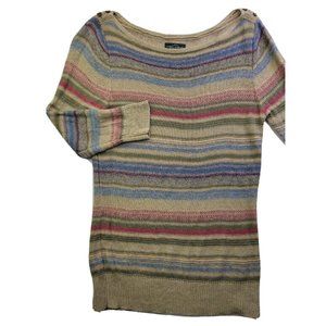 Lauren Jeans Co. Women's L Colored Stripe Pullover Open Knit Sweater Lightweight